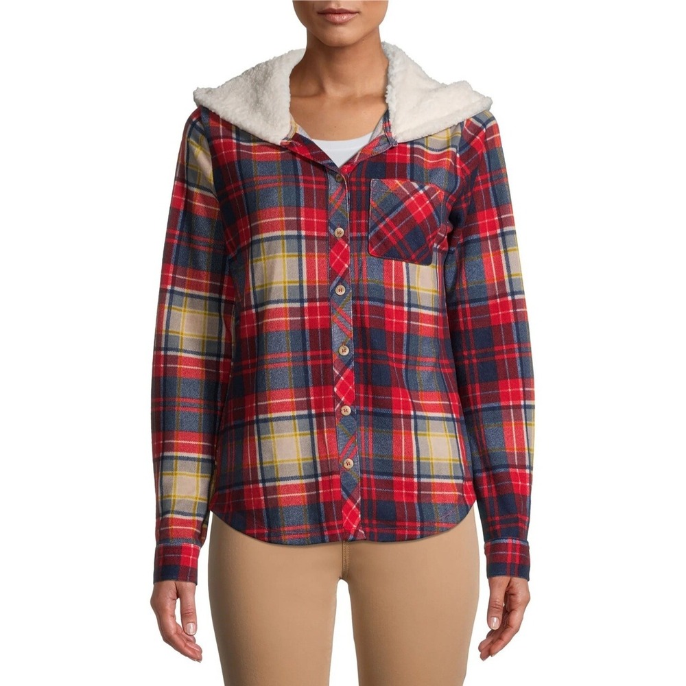 No Boundaries Plaid Knit Hoodie Button-Up Shirt Juniors XXL 19 Grunge Gorpcore